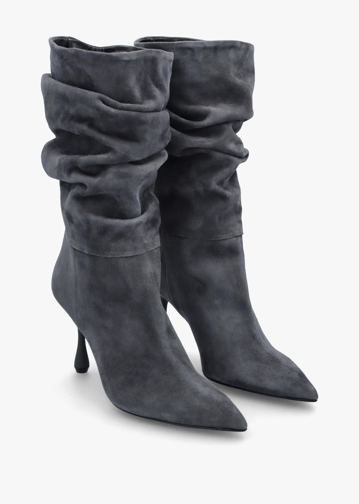 Fointer Grey Suede Ruched Mid Calf Boots