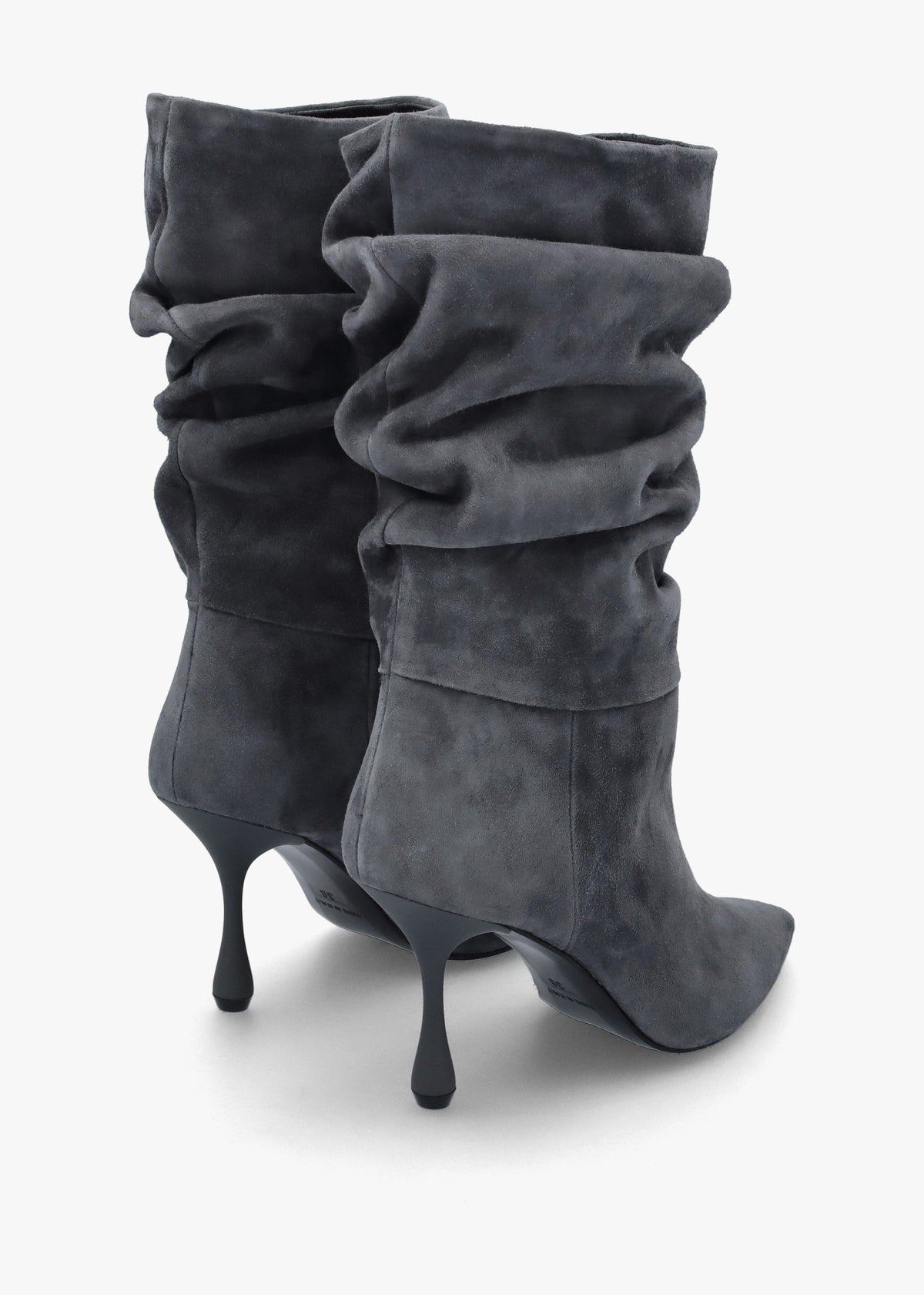 Fointer Grey Suede Ruched Mid Calf Boots