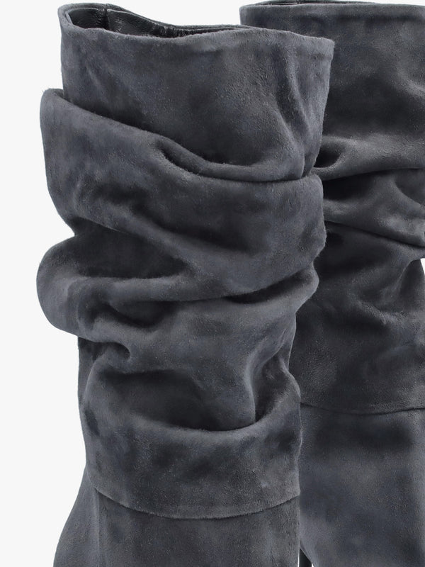 Fointer Grey Suede Ruched Mid Calf Boots