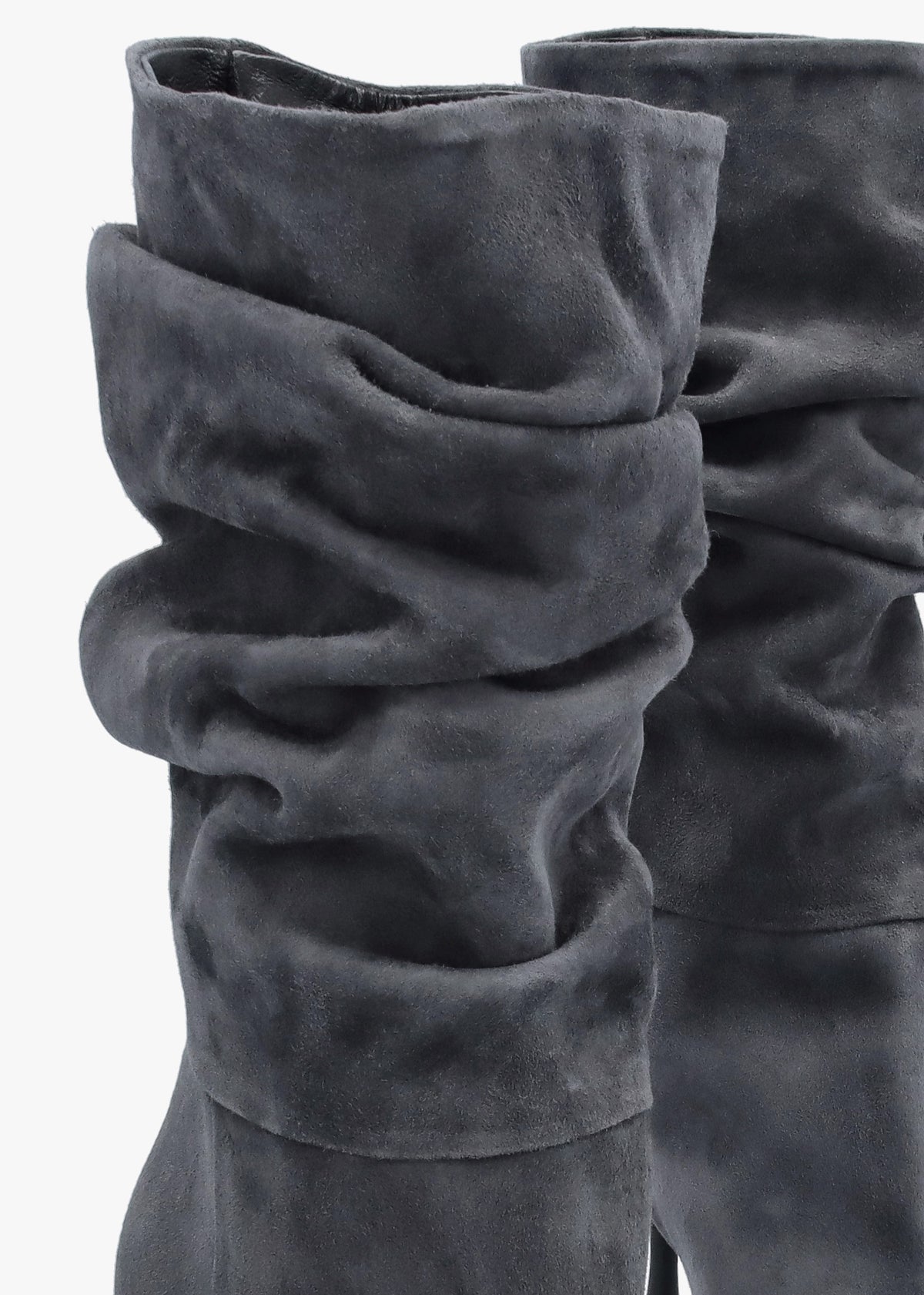 Fointer Grey Suede Ruched Mid Calf Boots