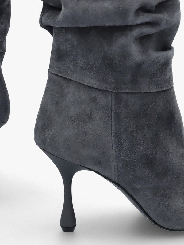 Fointer Grey Suede Ruched Mid Calf Boots