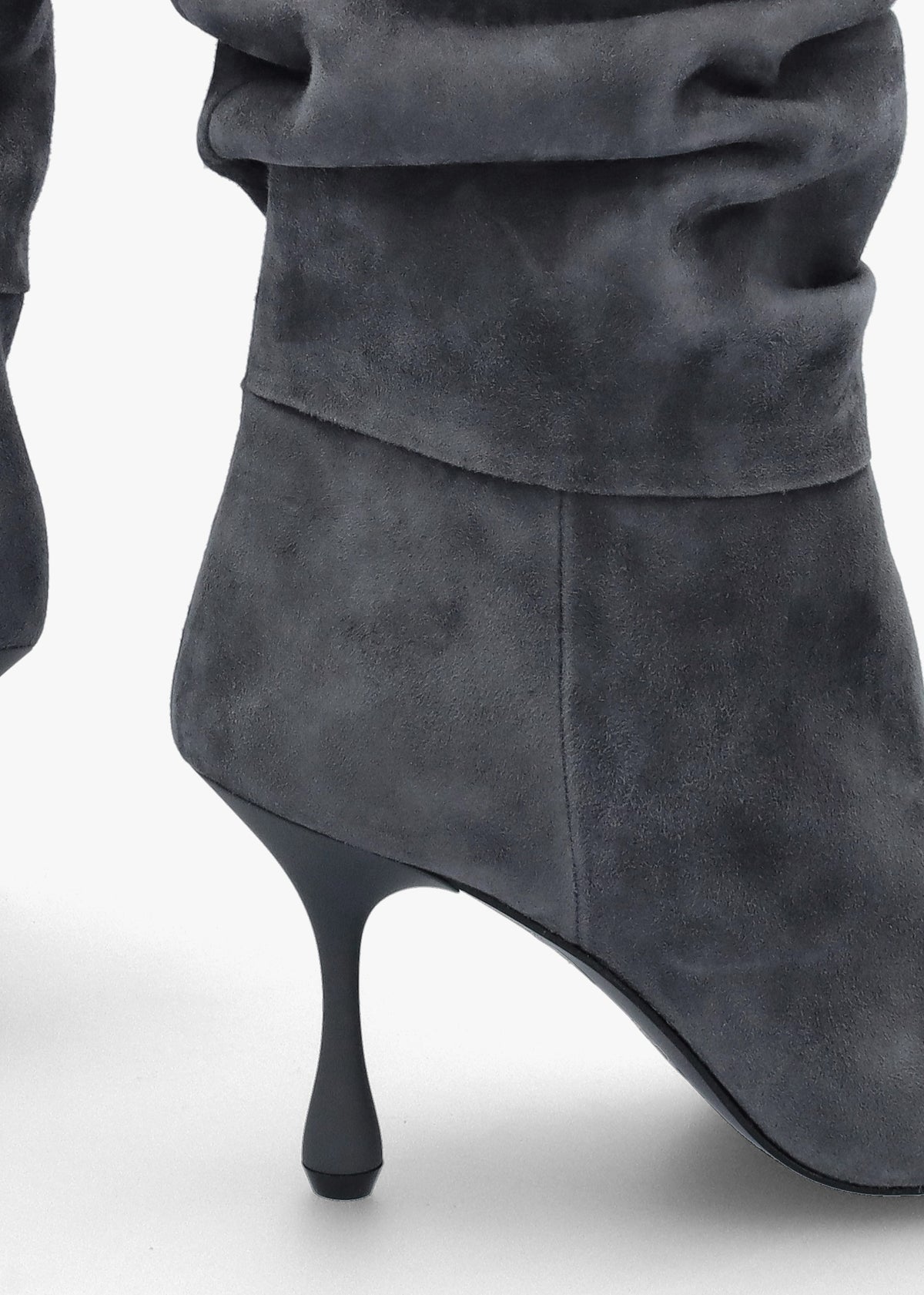 Fointer Grey Suede Ruched Mid Calf Boots