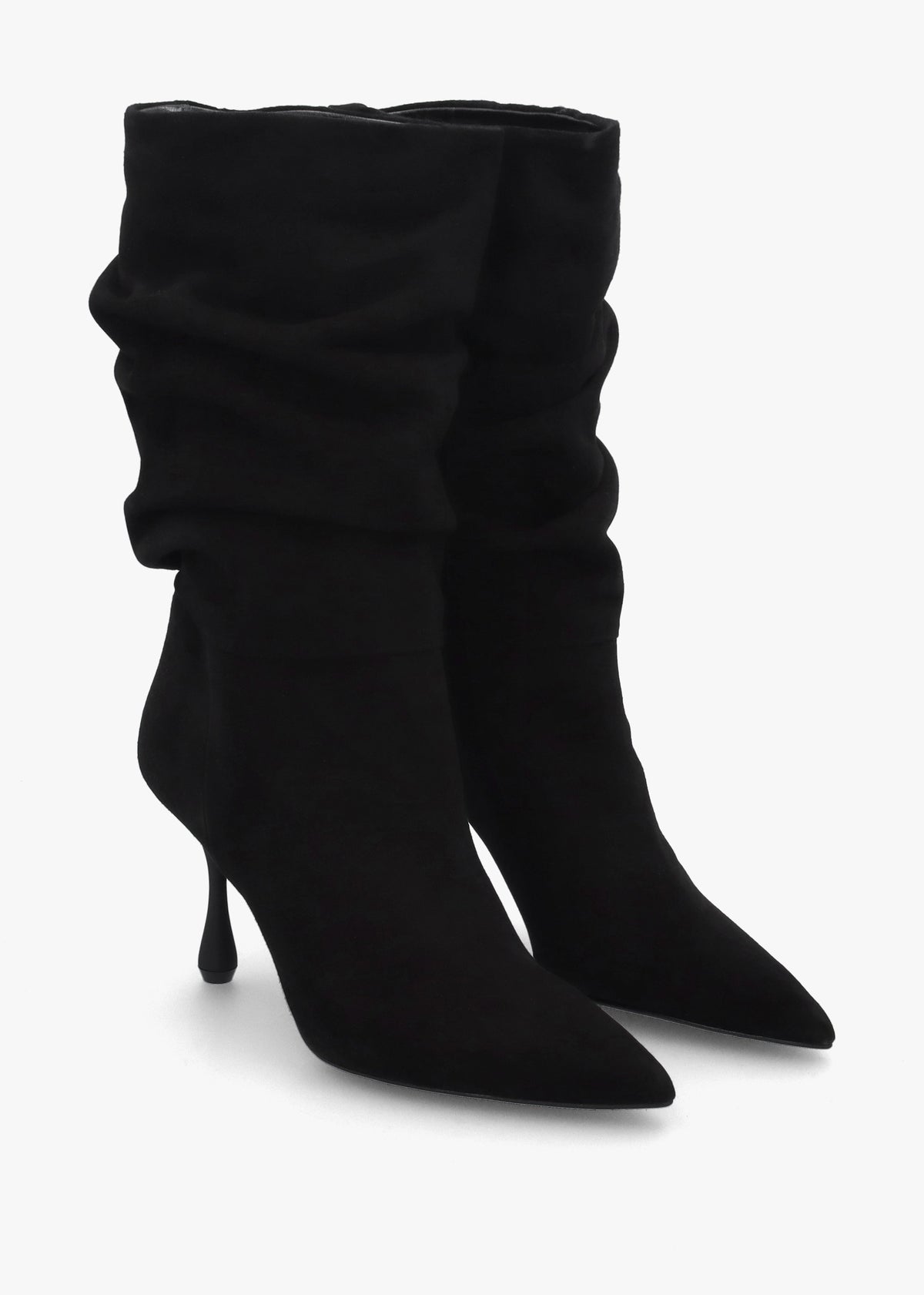 Fointer Black Suede Ruched Mid Calf Boots