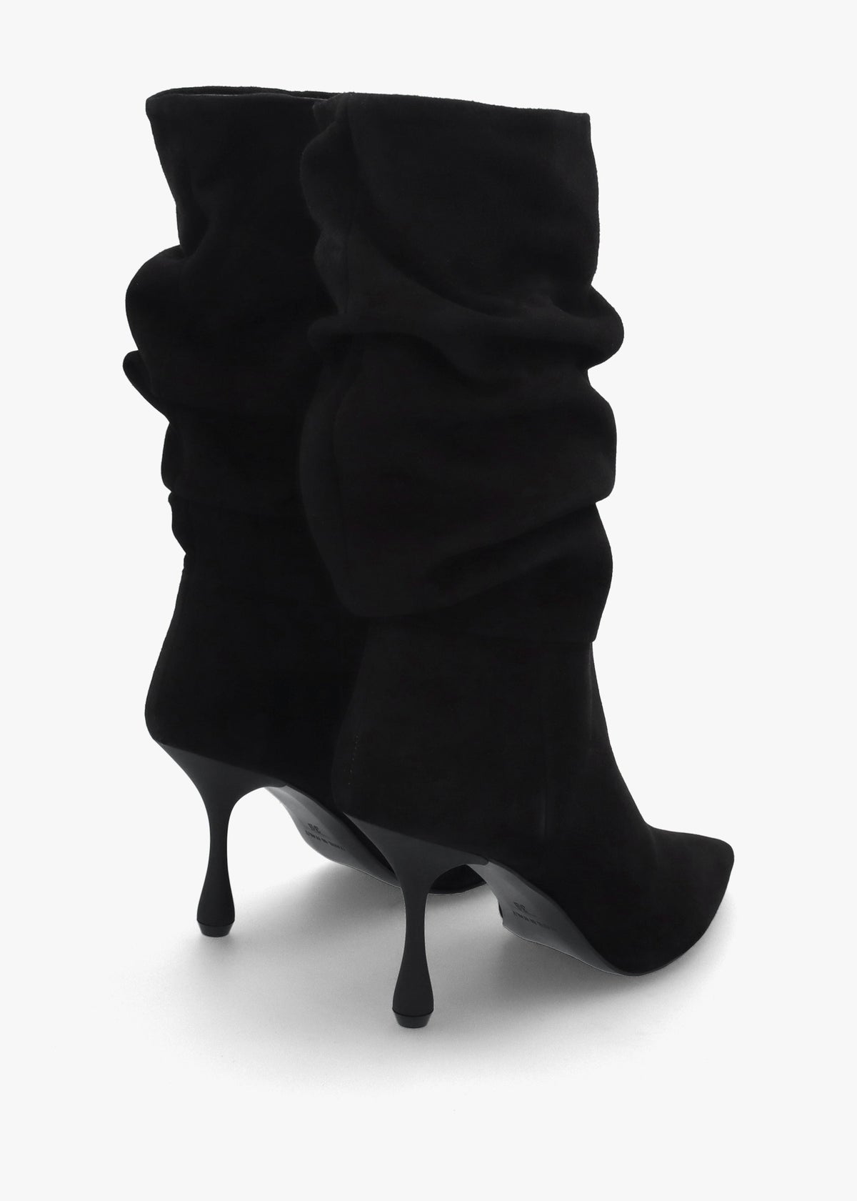 Fointer Black Suede Ruched Mid Calf Boots