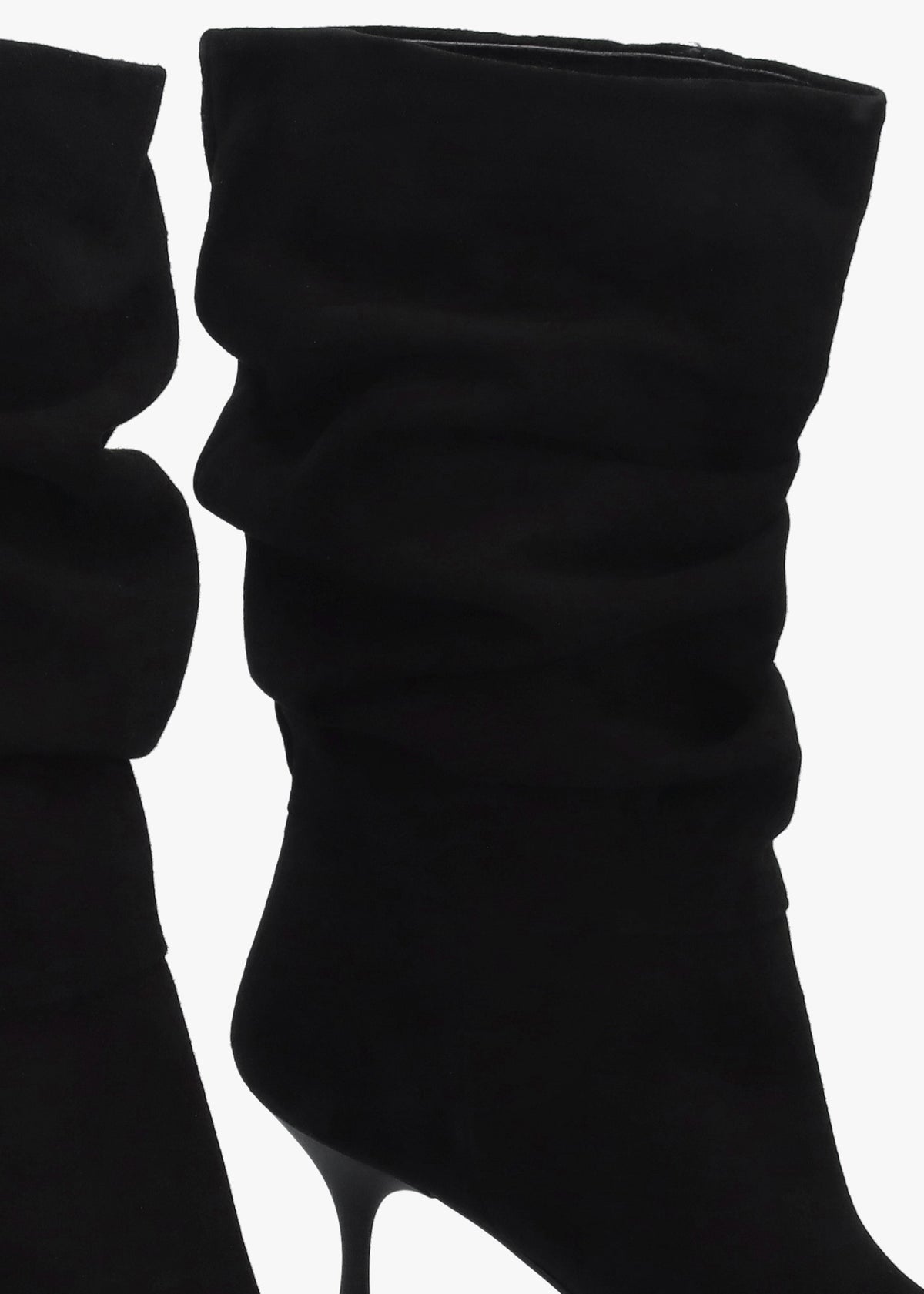 Fointer Black Suede Ruched Mid Calf Boots