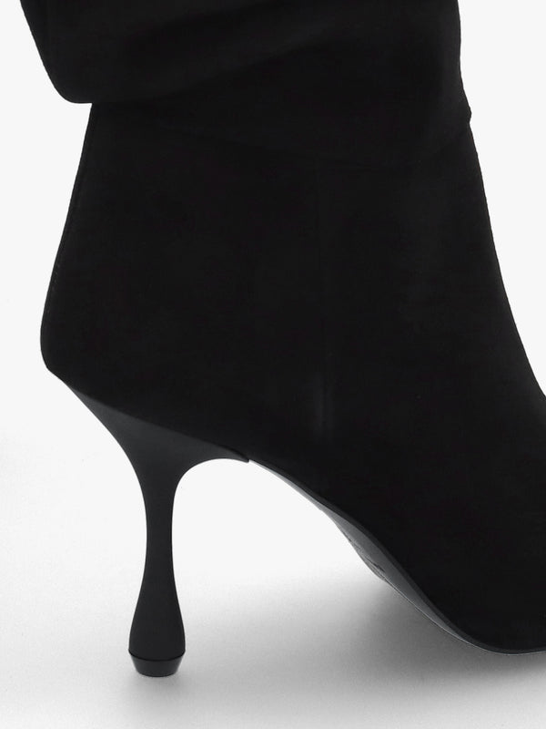 Fointer Black Suede Ruched Mid Calf Boots