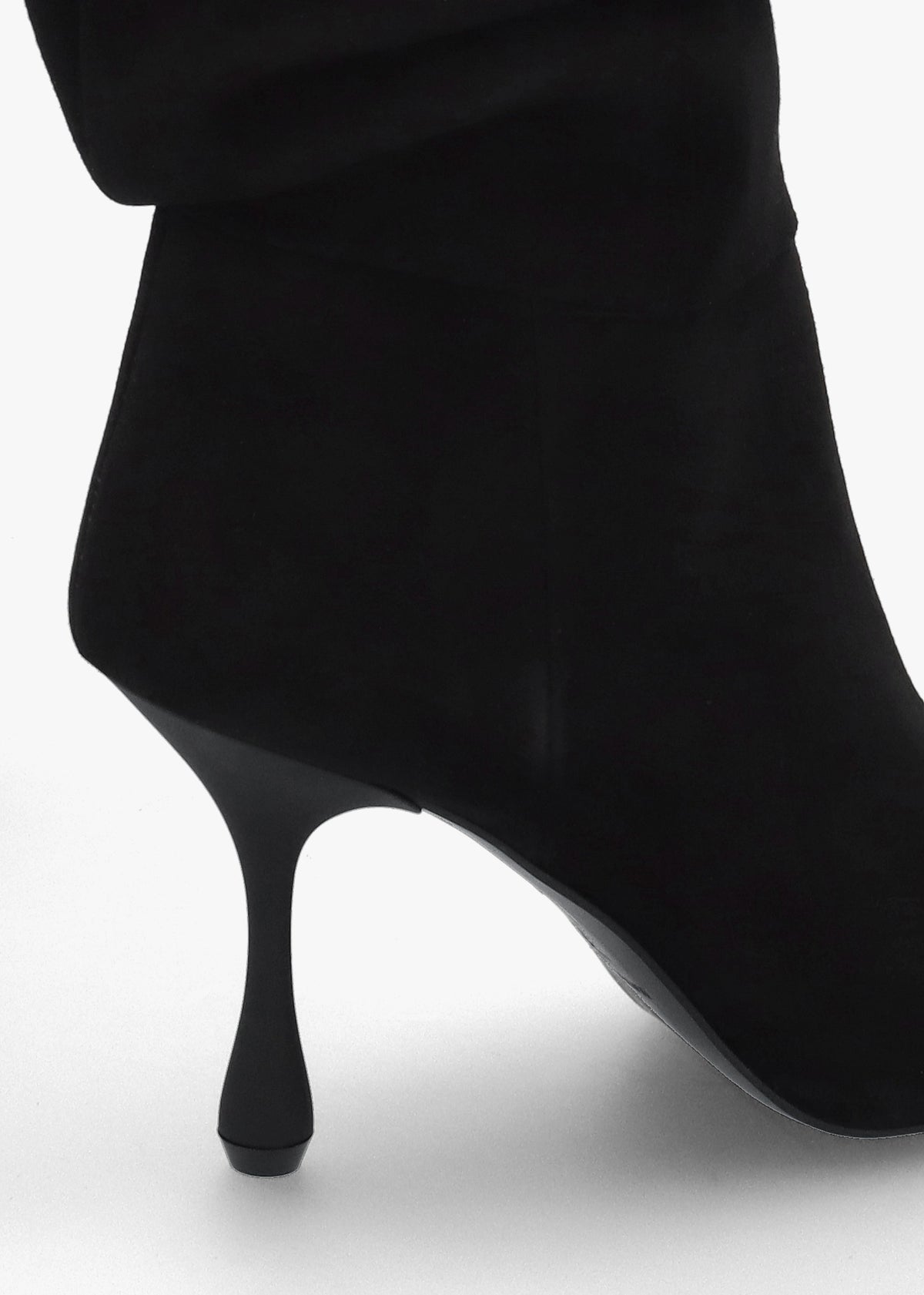 Fointer Black Suede Ruched Mid Calf Boots