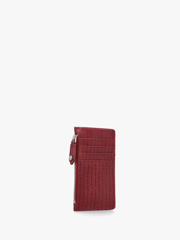 Slim Long Mini Croc Embossed Red Card Holder