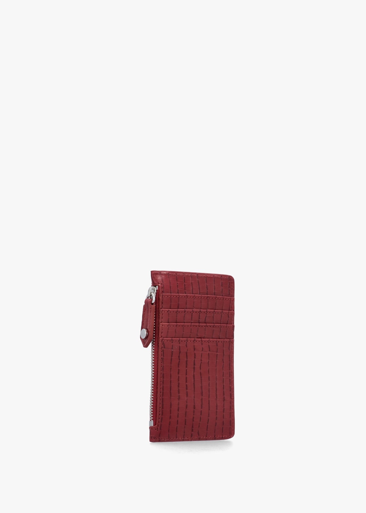 Slim Long Mini Croc Embossed Red Card Holder