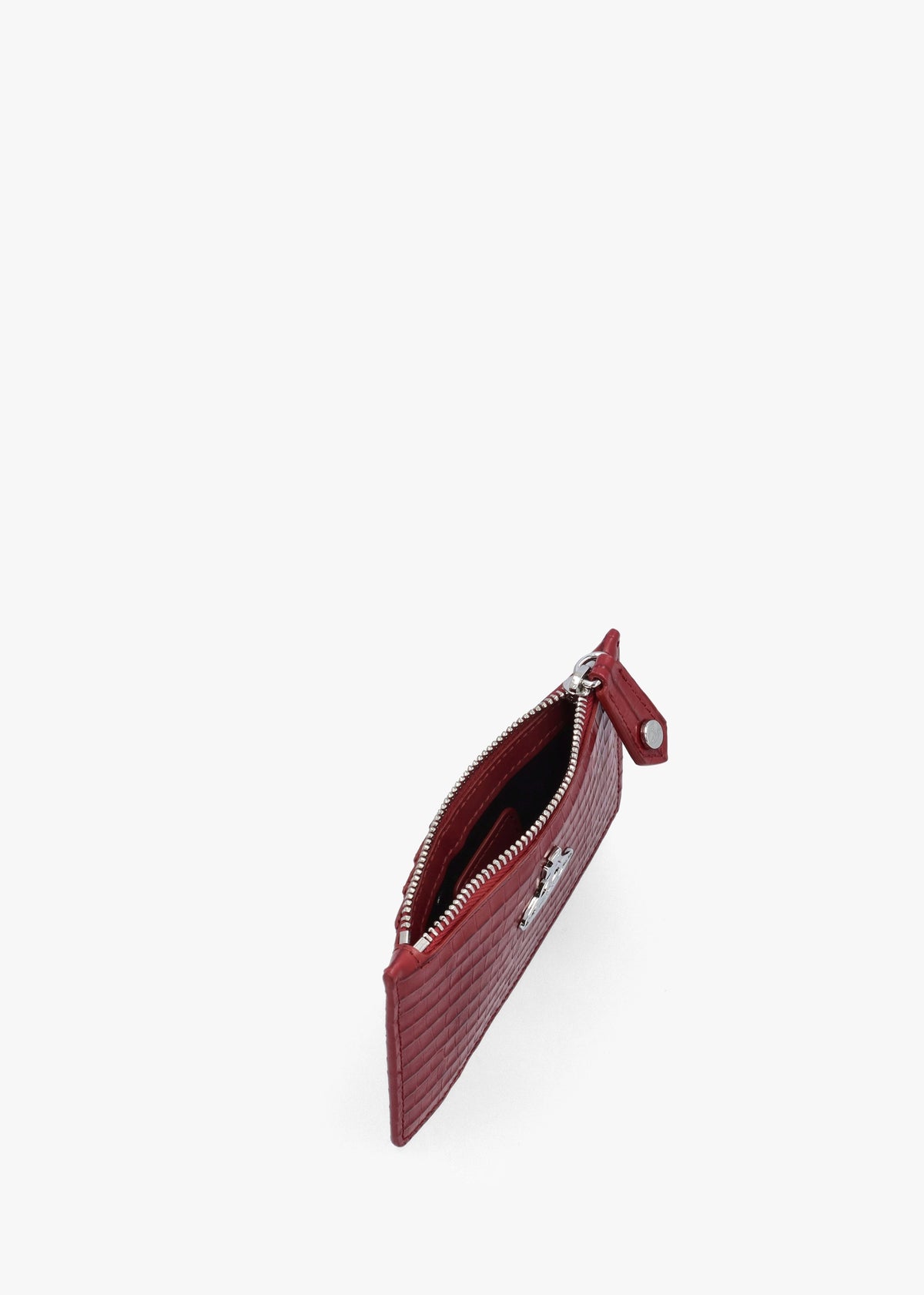 Slim Long Mini Croc Embossed Red Card Holder