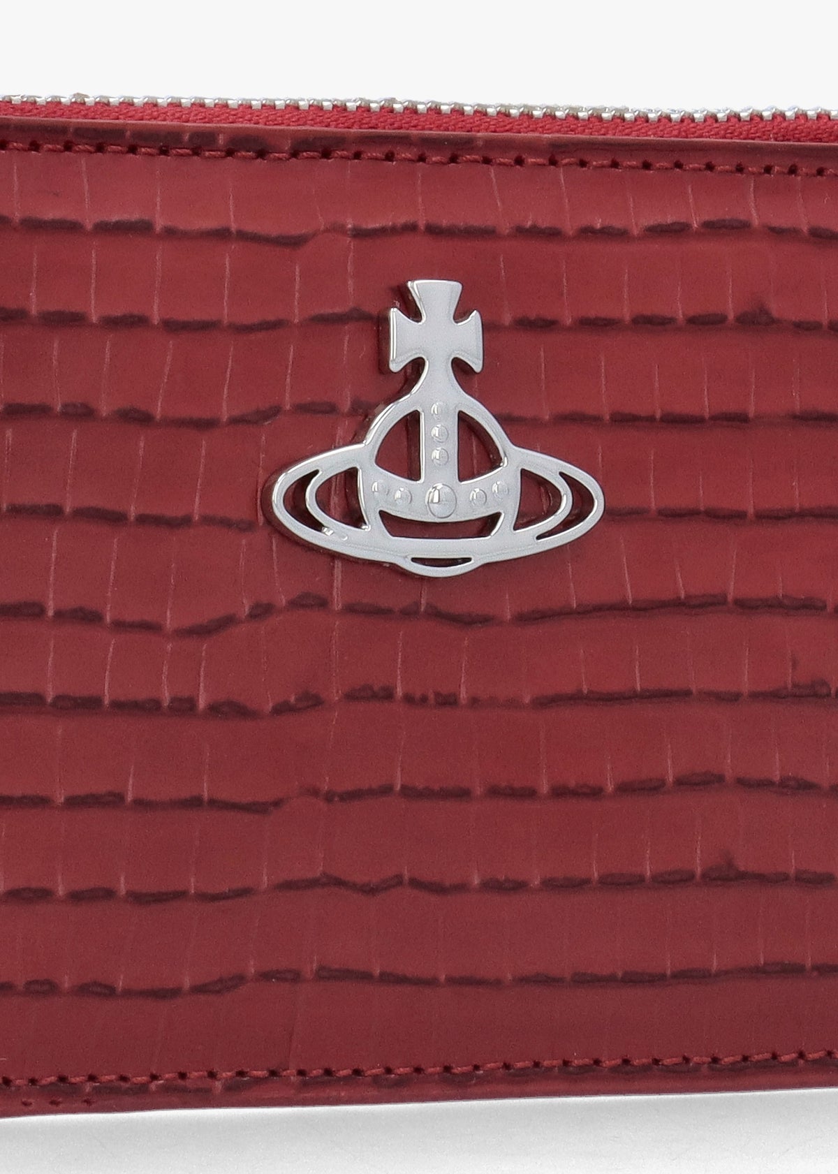 Slim Long Mini Croc Embossed Red Card Holder