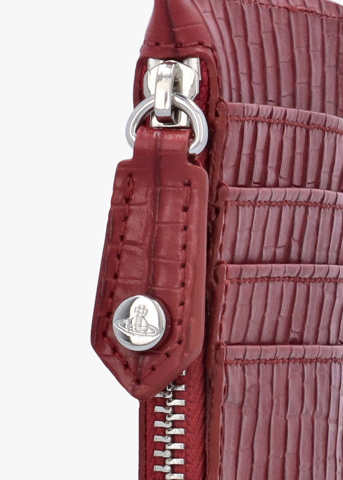 Slim Long Mini Croc Embossed Red Card Holder
