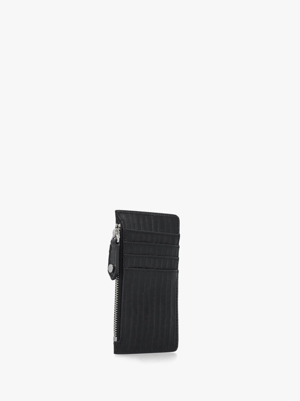 Slim Long Mini Croc Embossed Black Card Holder