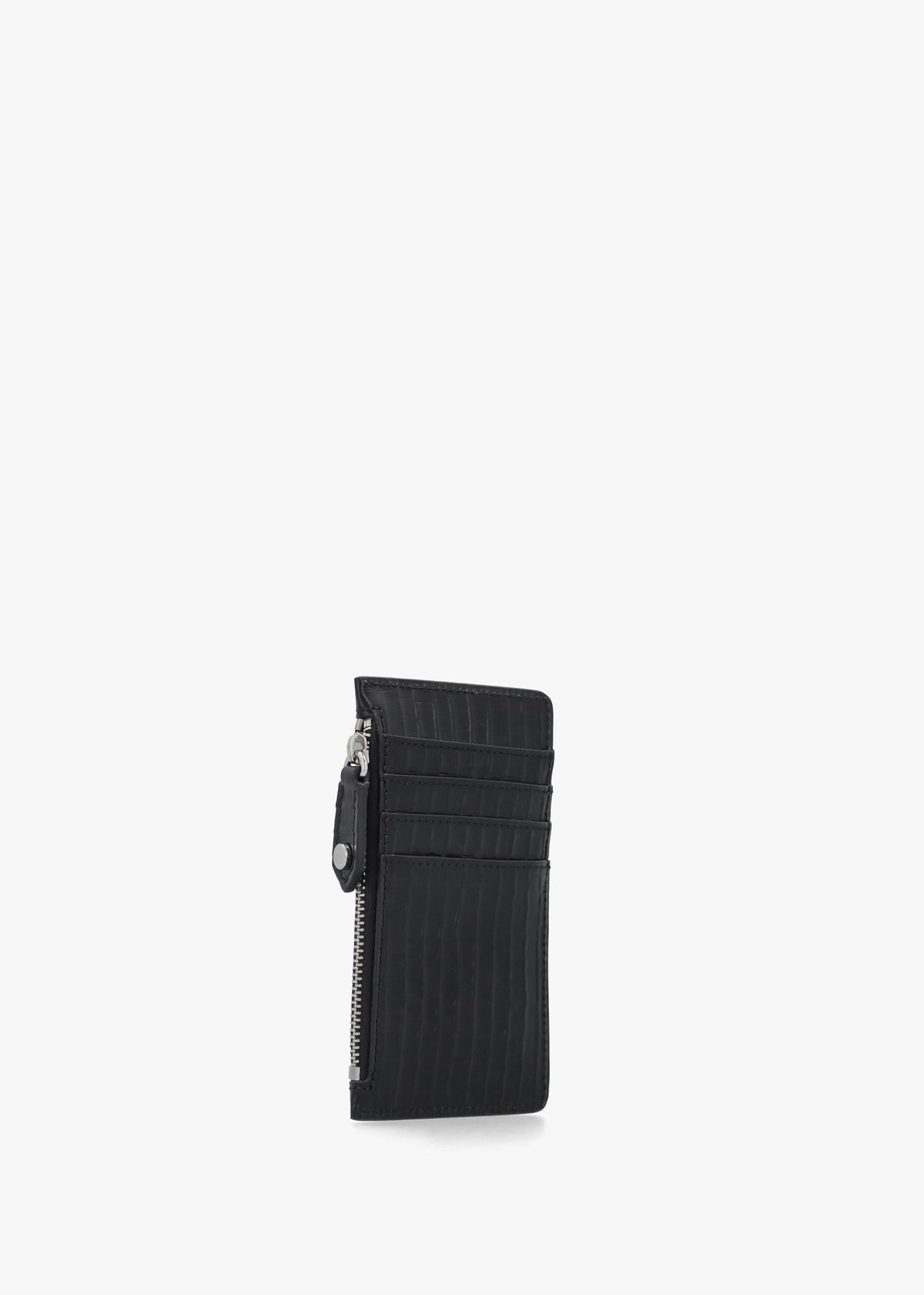 Slim Long Mini Croc Embossed Black Card Holder