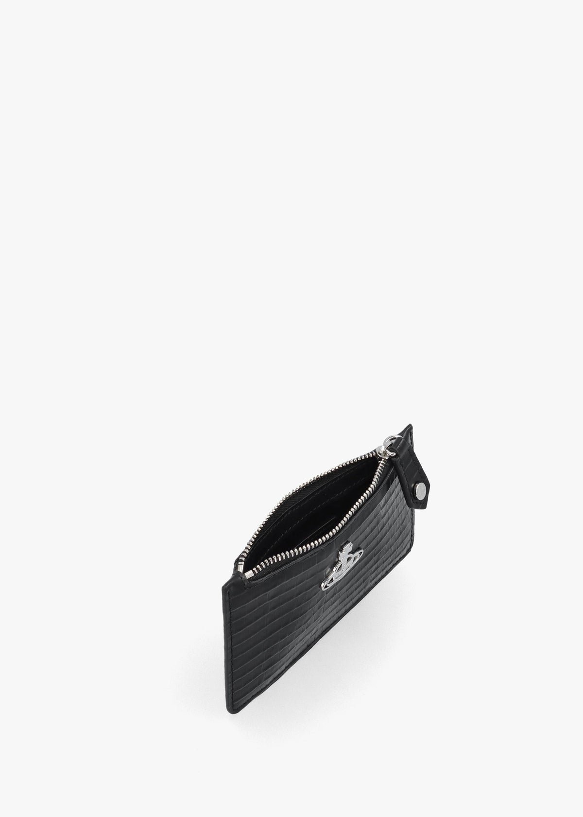 Slim Long Mini Croc Embossed Black Card Holder