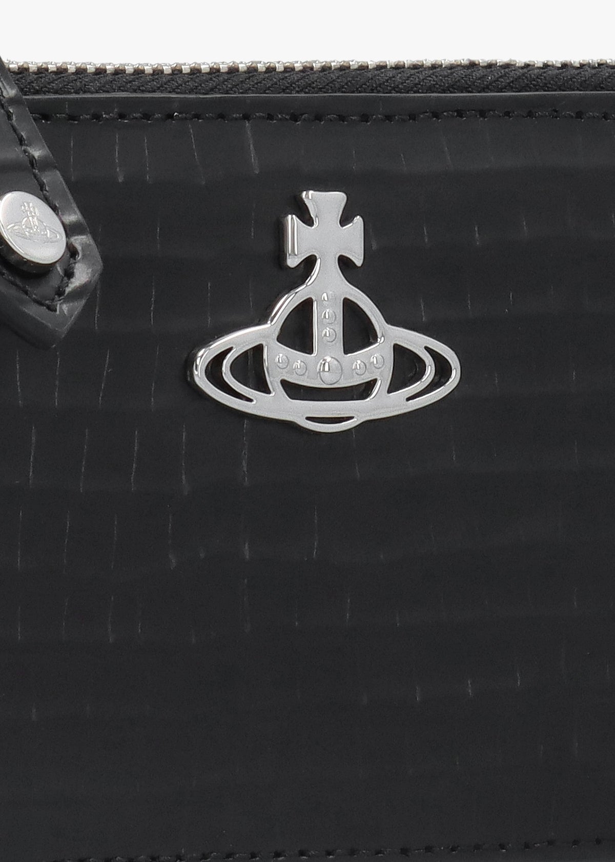 Slim Long Mini Croc Embossed Black Card Holder