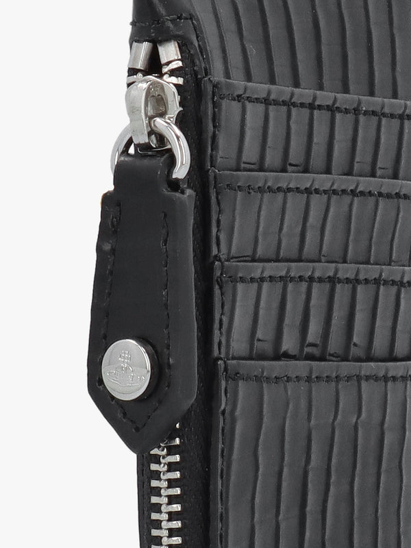 Slim Long Mini Croc Embossed Black Card Holder
