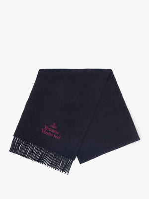 Unisex Embroidered Navy Wool Scarf