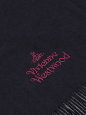 Unisex Embroidered Navy Wool Scarf