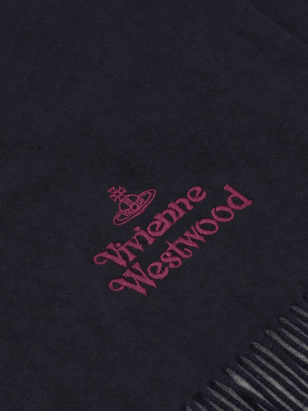Unisex Embroidered Navy Wool Scarf