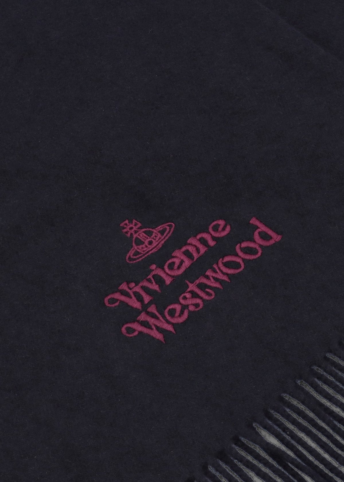 Unisex Embroidered Navy Wool Scarf