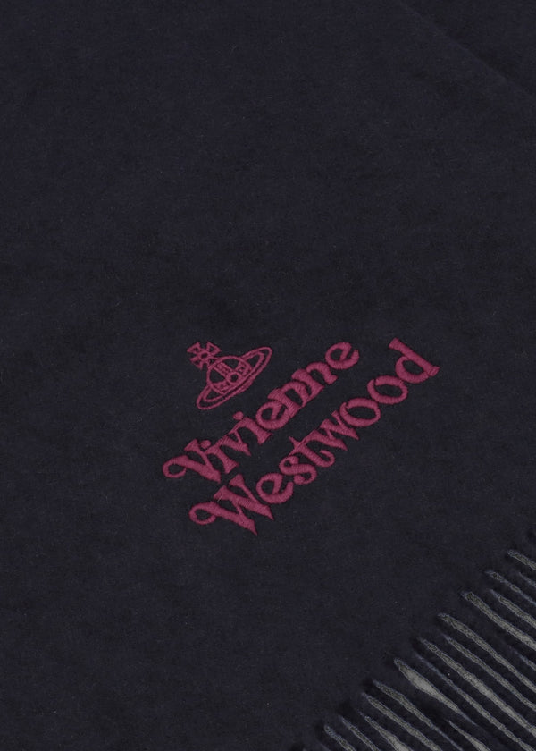 Unisex Embroidered Navy Wool Scarf