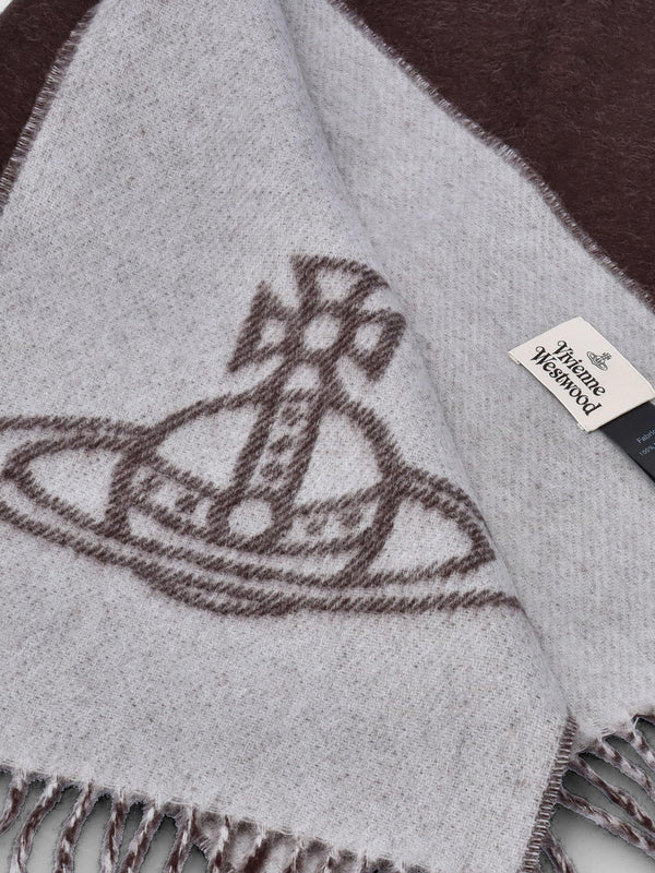 Unisex Double Logo Brown Wool Scarf