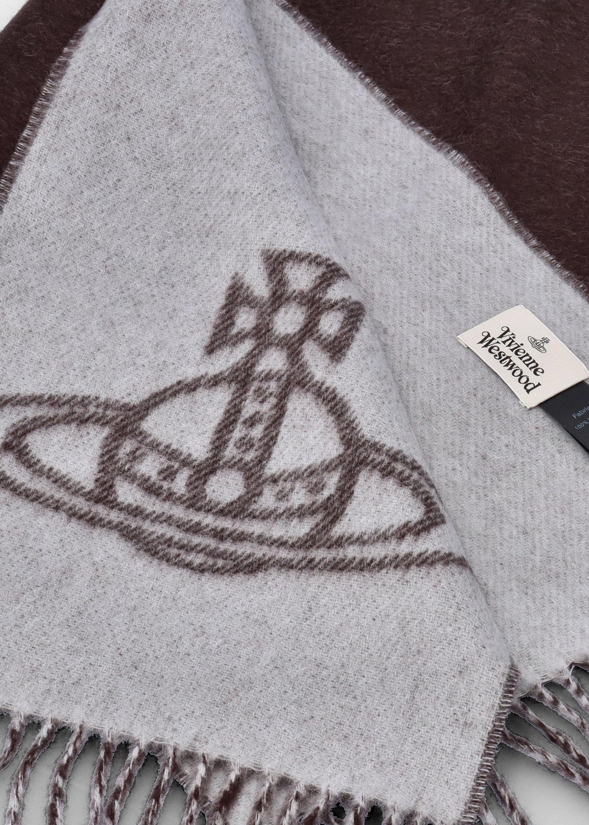 Unisex Double Logo Brown Wool Scarf