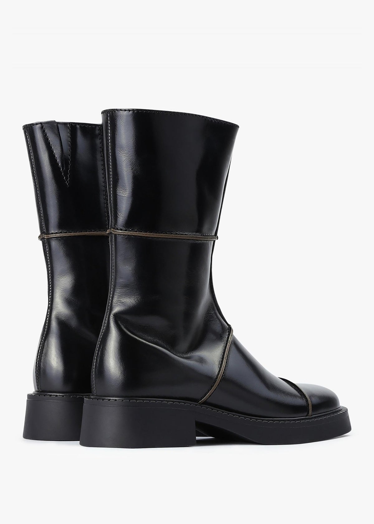 Dahlia Black Leather Square Toe Calf Boots