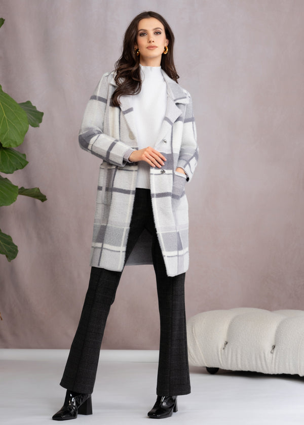White Multi Knitted Longline Coat