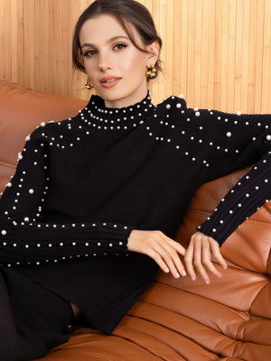 Black Peal Embellished Knitted Jumper