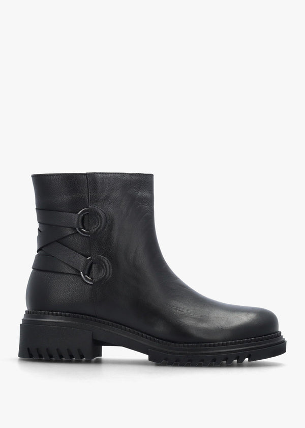 Valie Black Leather Lace Back Ankle Boots