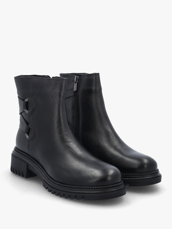 Valie Black Leather Lace Back Ankle Boots