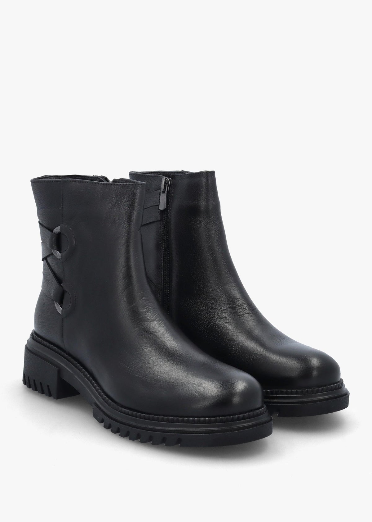 Valie Black Leather Lace Back Ankle Boots