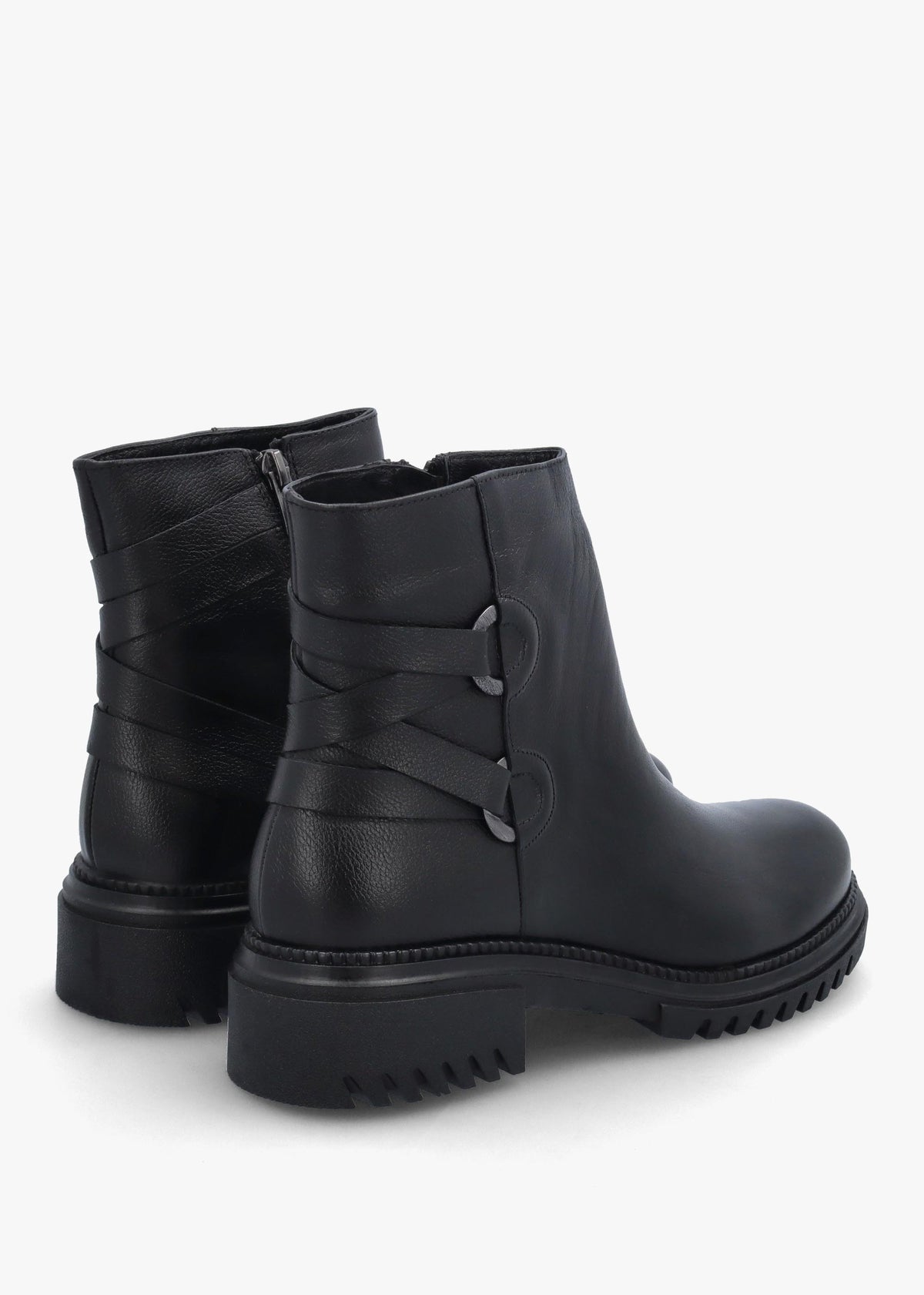 Valie Black Leather Lace Back Ankle Boots