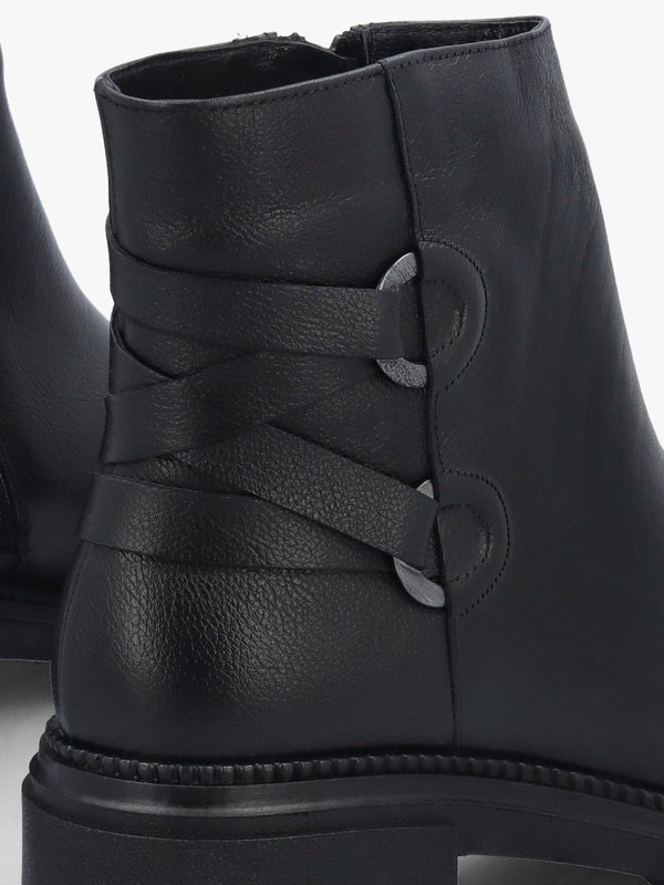 Valie Black Leather Lace Back Ankle Boots