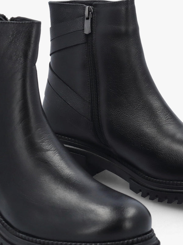 Valie Black Leather Lace Back Ankle Boots