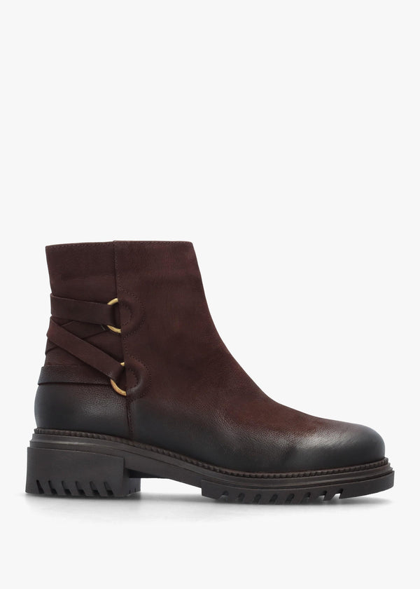 Valie Brown Nubuck Lace Back Ankle Boots