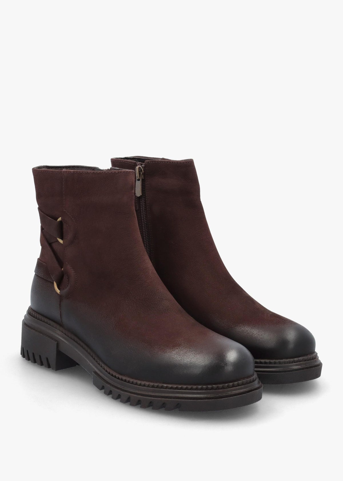Valie Brown Nubuck Lace Back Ankle Boots