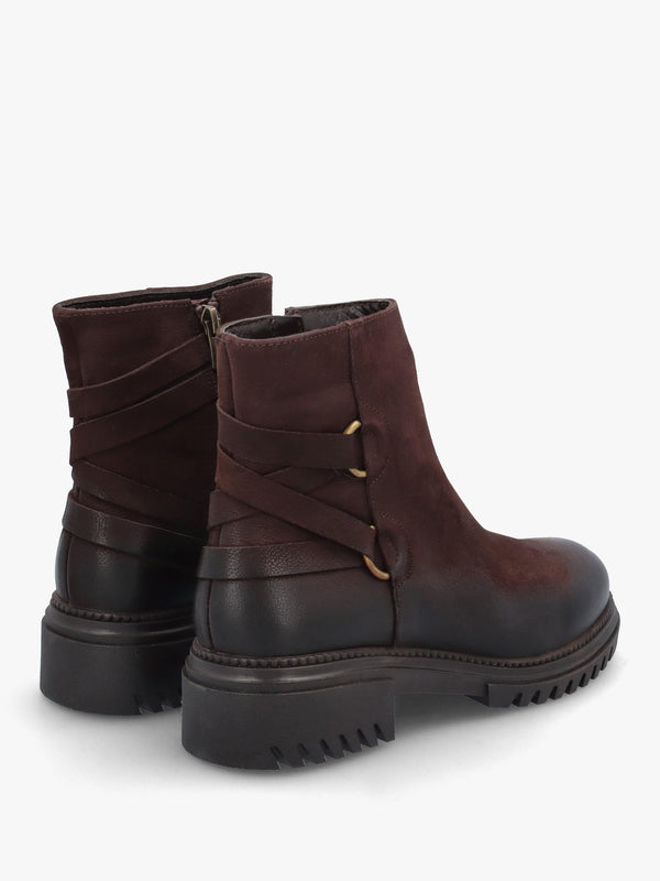 Valie Brown Nubuck Lace Back Ankle Boots