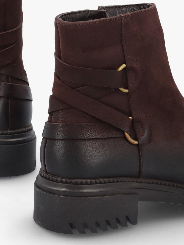 Valie Brown Nubuck Lace Back Ankle Boots