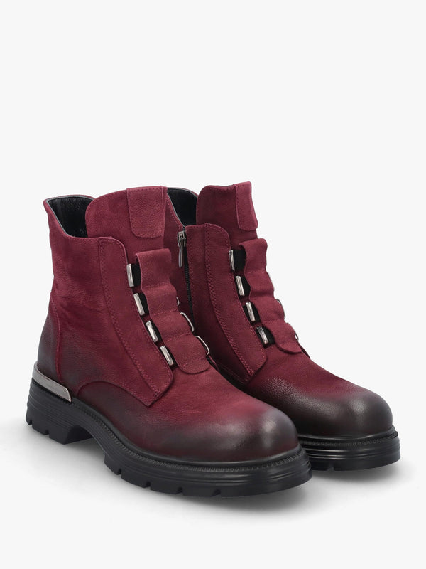 Velar Burgundy Nubuck Elastic Front Ankle Boots