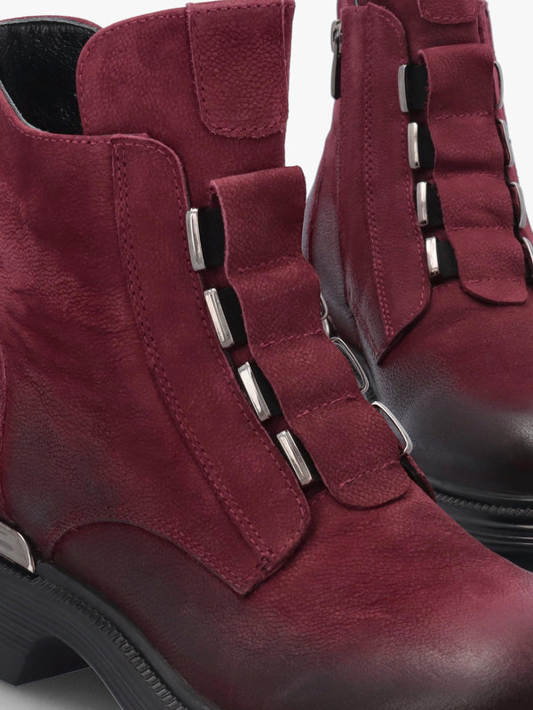 Velar Burgundy Nubuck Elastic Front Ankle Boots