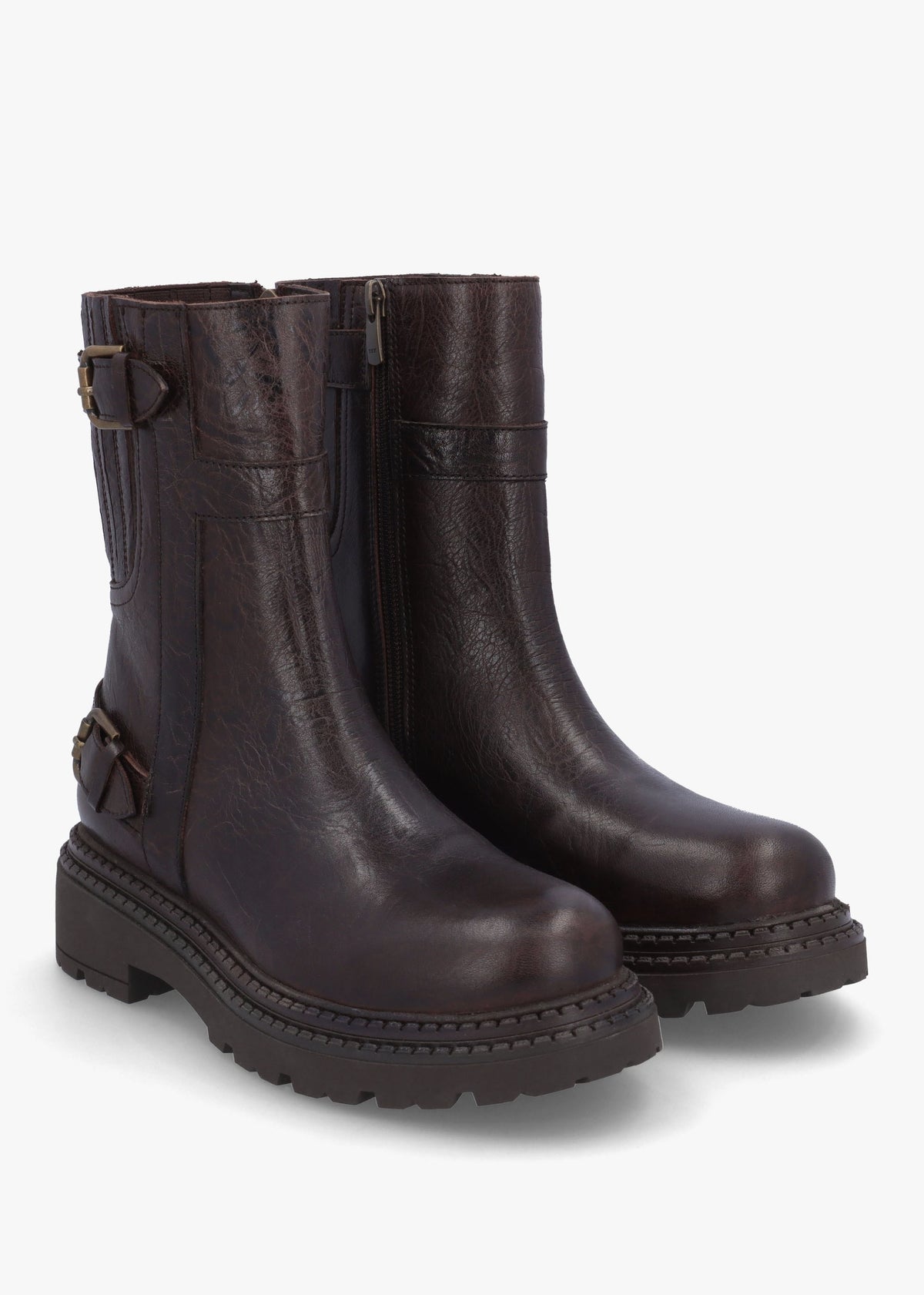 Ibuck Brown Leather Chunky Biker Boots