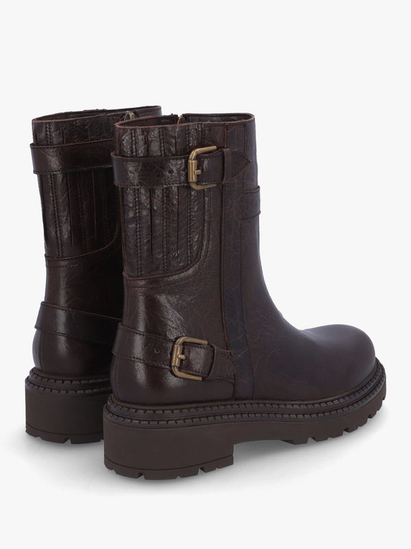 Ibuck Brown Leather Chunky Biker Boots