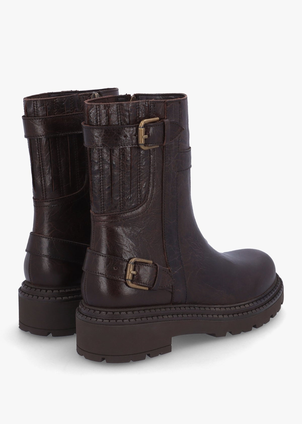 Ibuck Brown Leather Chunky Biker Boots