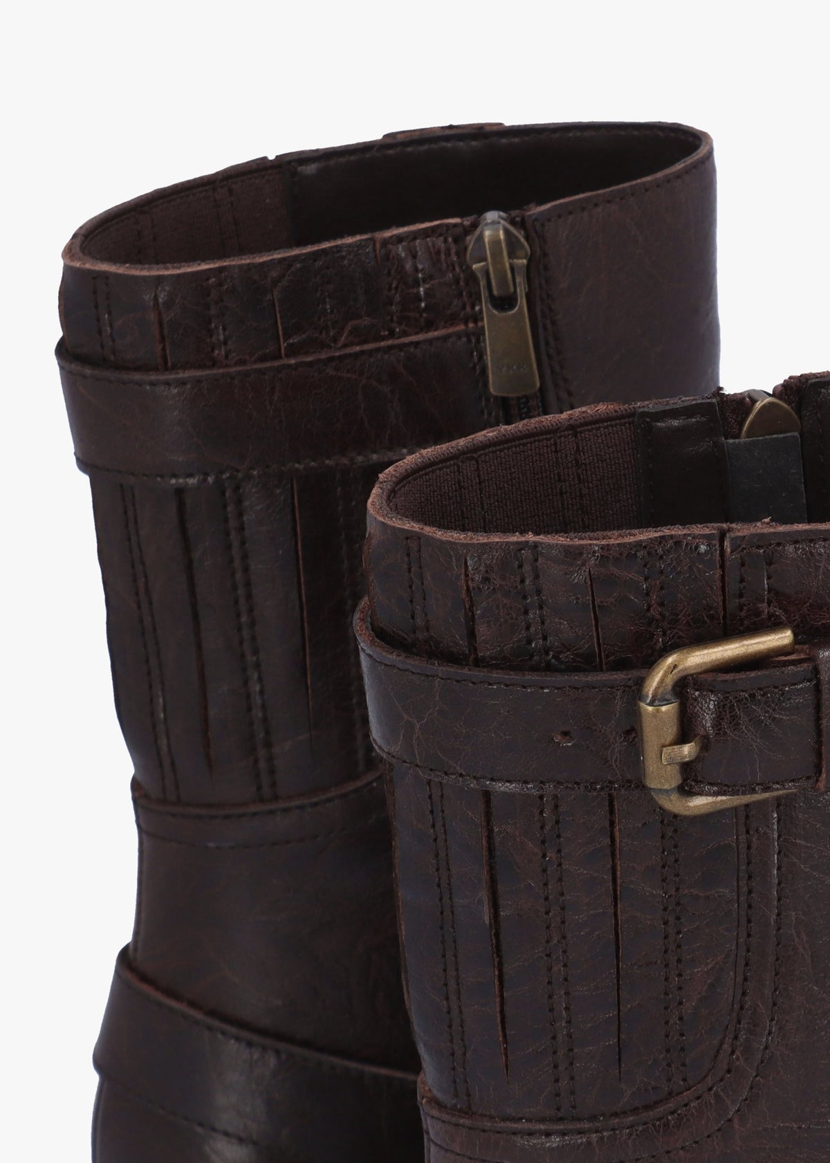 Ibuck Brown Leather Chunky Biker Boots