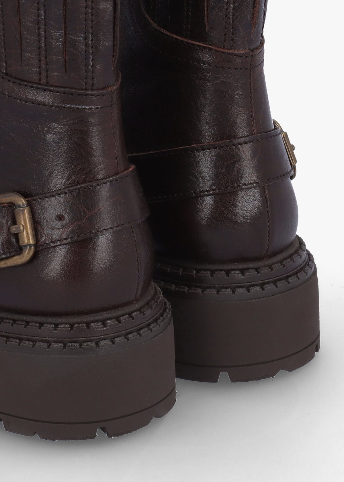 Ibuck Brown Leather Chunky Biker Boots