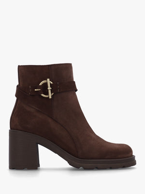 Itrim Brown Suede Block Heel Ankle Boots