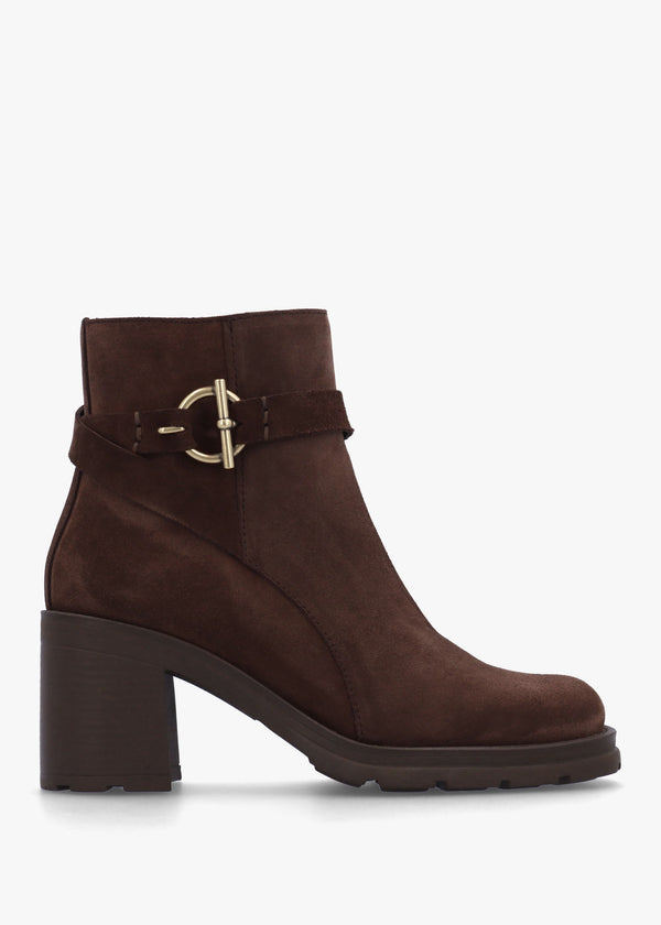 Itrim Brown Suede Block Heel Ankle Boots
